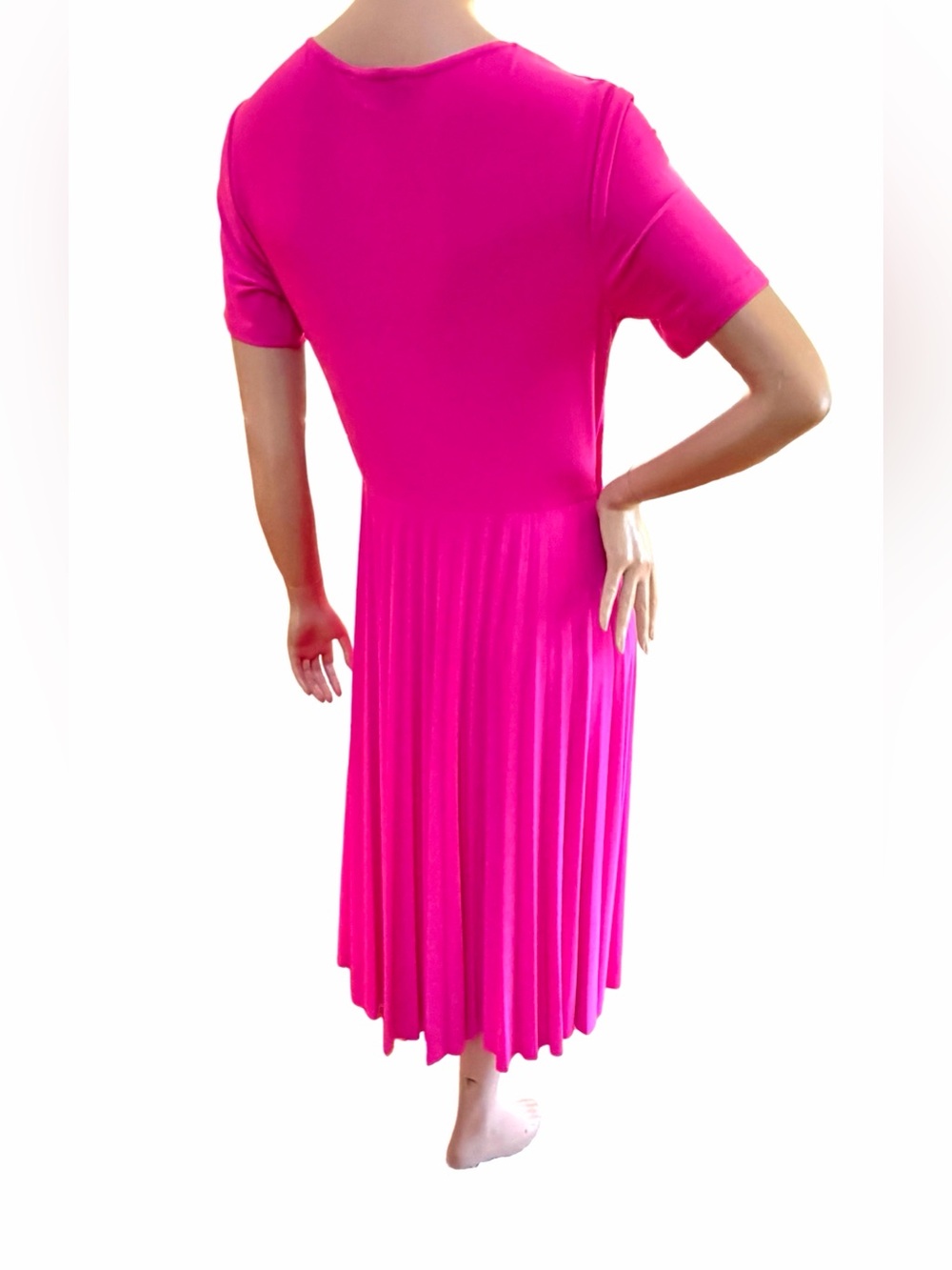 Joseph Ribkoff NWOT Fuchsia Pleated Midi Ruched Wrap Dress Made in Canada Sz 10 - Picture 6 of 15